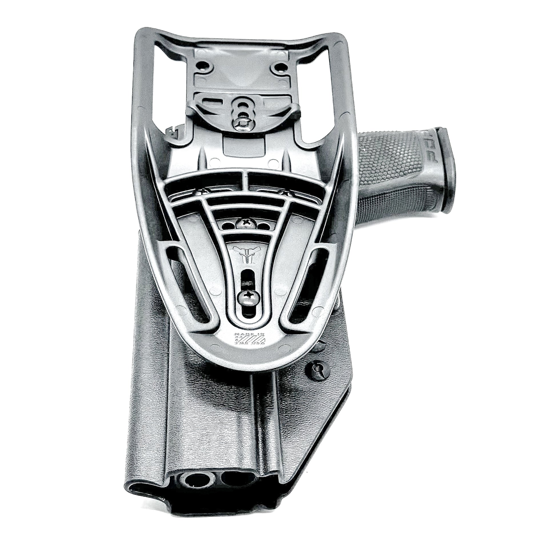 Black OWB Duty and Competition Holster with a Blade-Tech Duty Drop for the Walther PDP 5" pistol.