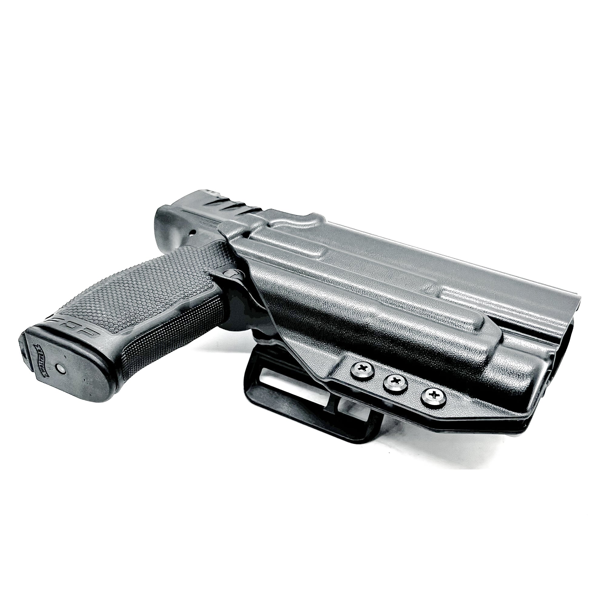 Outside the Waistband holster for the Walther PDP 5" or 5.1" with the Streamlight TLR-1 HL-X, shown in black with the 4BROS 1.5" belt slide.