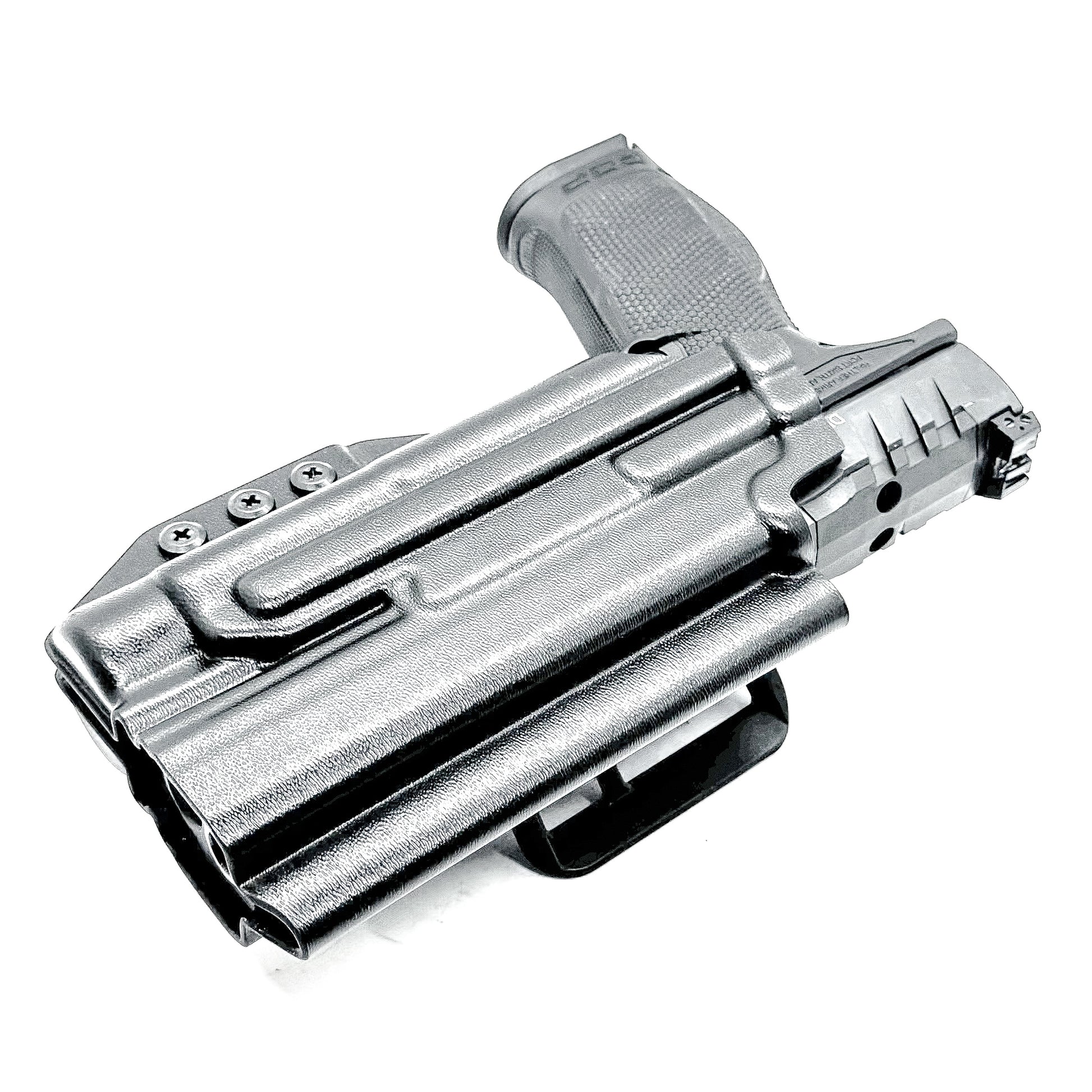 Outside the Waistband holster for the Walther PDP 5" or 5.1" with the Streamlight TLR-1 HL-X, shown in black with the 4BROS 1.5" belt slide.