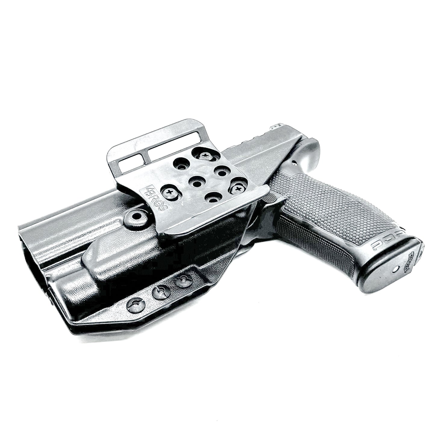 Outside the Waistband holster for the Walther PDP 5" or 5.1" with the Streamlight TLR-1 HL-X, shown in black with the 4BROS 1.5" belt slide.