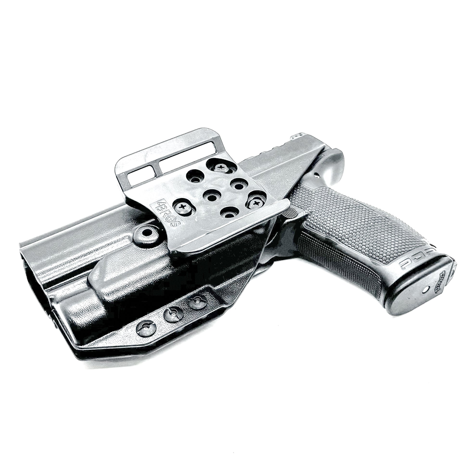 Outside the Waistband holster for the Walther PDP 5" or 5.1" with the Streamlight TLR-1 HL-X, shown in black with the 4BROS 1.5" belt slide.