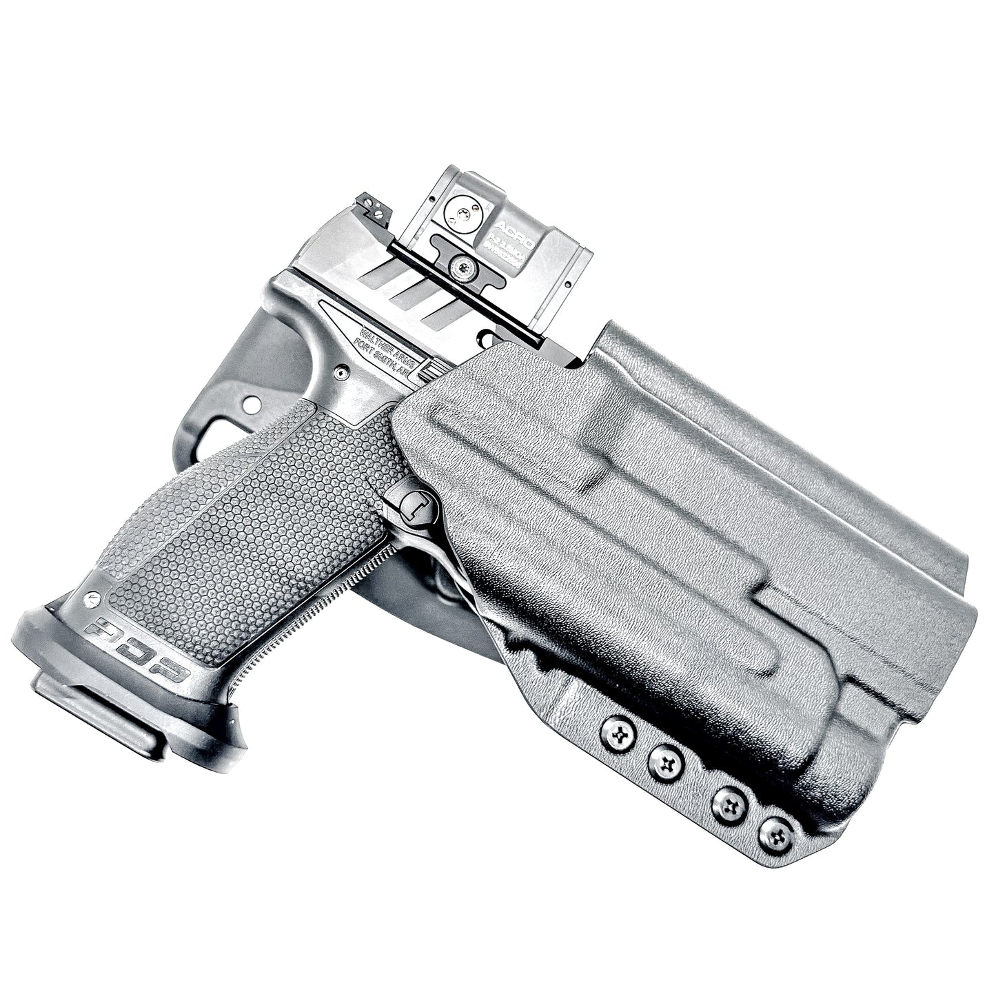 Black Duty & Competition OWB Holster for the Walther PDP 5" and 5.1" with TLR-1 HL light and Duty Drop attachment.