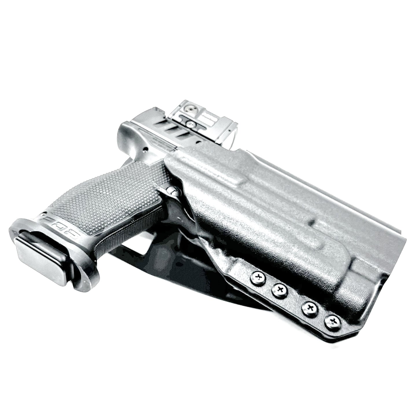 Black Duty & Competition OWB Holster for the Walther PDP 5" and 5.1" with TLR-1 HL light and Duty Drop attachment.