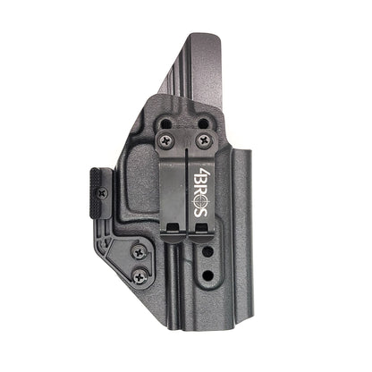 Inside Waistband IWB Kydex Holster designed to fit the Walther PDP Compact pistol. Holster profile is cut to allow red dot sights to be mounted on the pistol.  This holster will fit the Full Size 4.5", Full Size 4" & Compact. Full sweat guard, adjustable retention and open muzzle for threaded barrels and compensators.