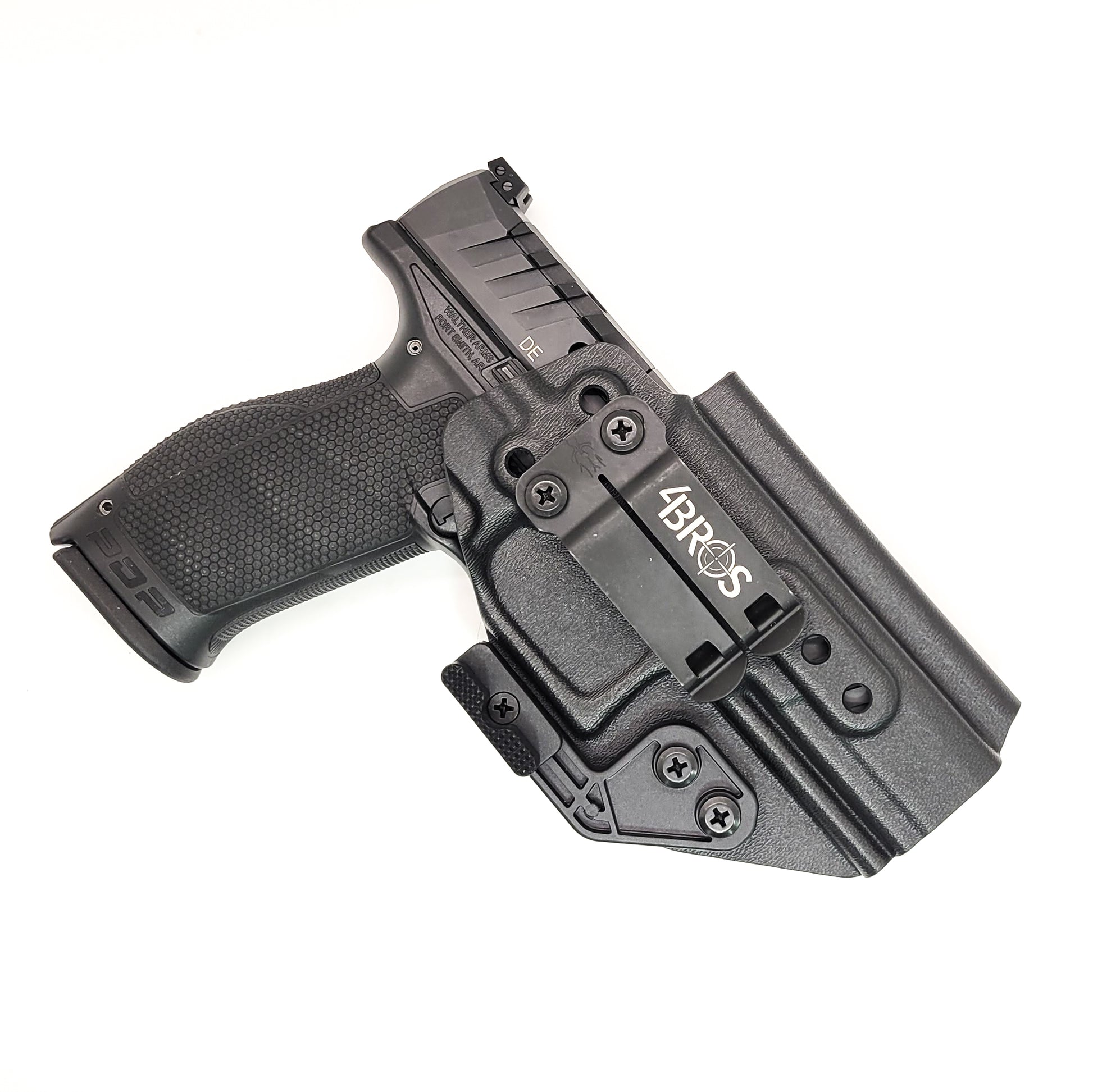 Inside Waistband IWB Kydex Holster designed to fit the Walther PDP Compact pistol. Holster profile is cut to allow red dot sights to be mounted on the pistol.  This holster will fit the Full Size 4.5", Full Size 4" & Compact. Full sweat guard, adjustable retention and open muzzle for threaded barrels and compensators.