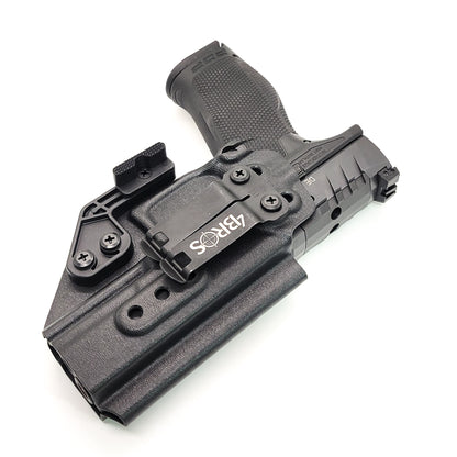 Inside Waistband IWB Kydex Holster designed to fit the Walther PDP Compact pistol. Holster profile is cut to allow red dot sights to be mounted on the pistol.  This holster will fit the Full Size 4.5", Full Size 4" & Compact. Full sweat guard, adjustable retention and open muzzle for threaded barrels and compensators.