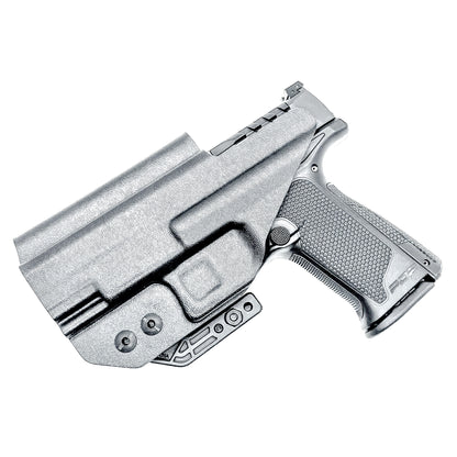 Black Inside Waistband IWB holster for the Walther PDP Compact 4" pistol with DCC Monoblock and a modwing.