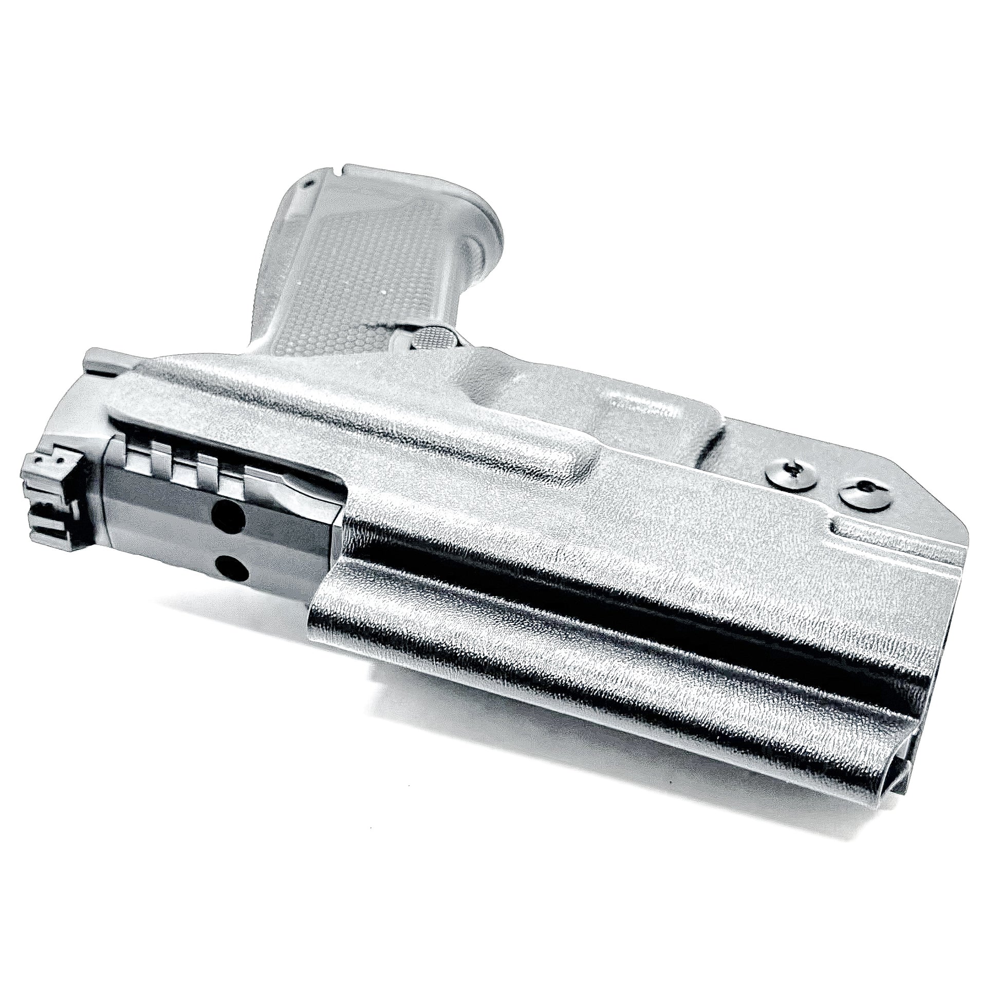 Black Inside Waistband IWB holster for the Walther PDP Compact 4" pistol with DCC Monoblock and a modwing.