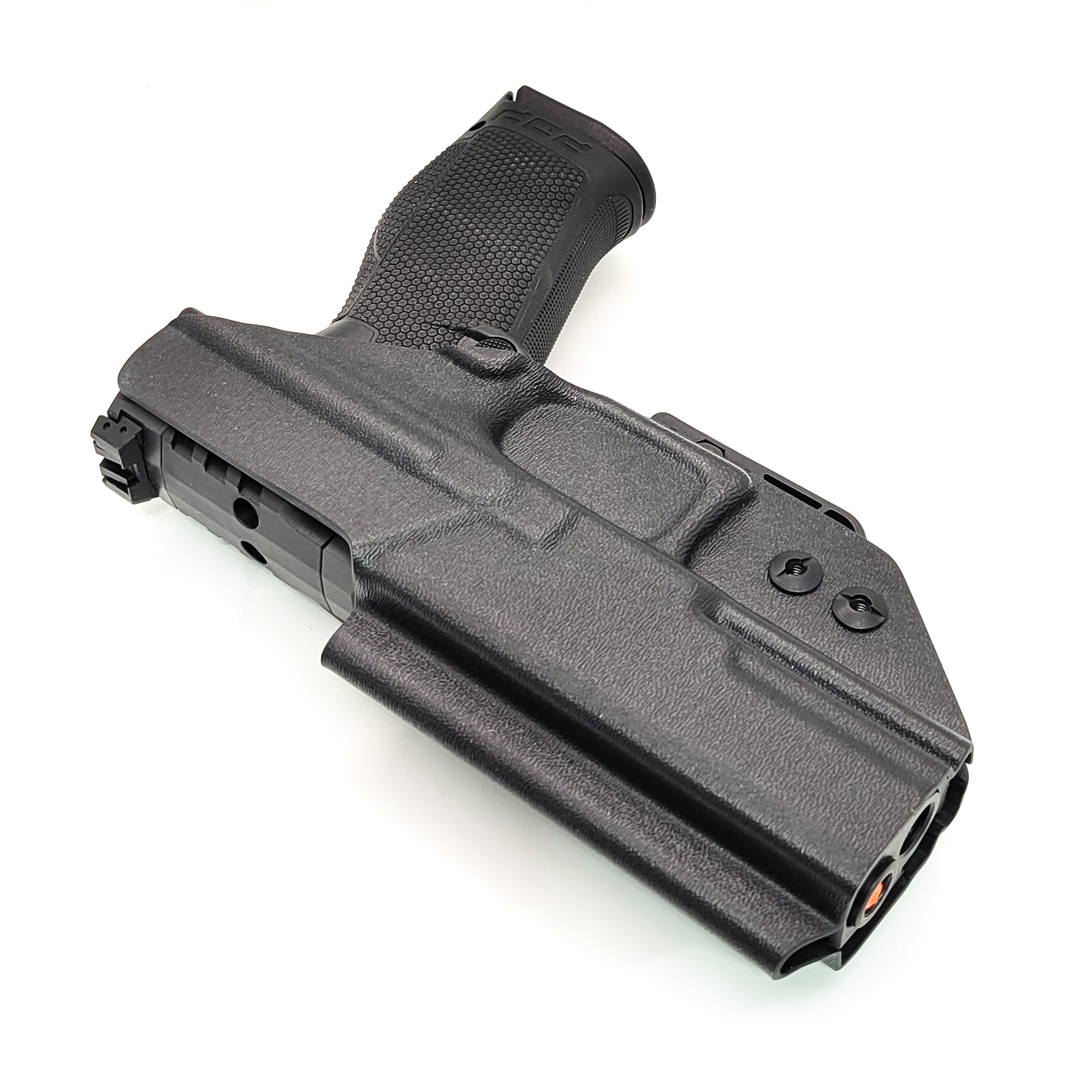 Inside Waistband IWB Kydex Holster designed to fit the Walther PDP Compact pistol. Holster profile is cut to allow red dot sights to be mounted on the pistol.  This holster will fit the Full Size 4.5", Full Size 4" & Compact. Full sweat guard, adjustable retention and open muzzle for threaded barrels and compensators.