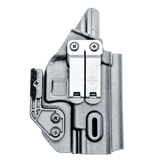 Black Inside Waistband IWB holster for the Walther PDP Compact 4" pistol with DCC Monoblock and a modwing.