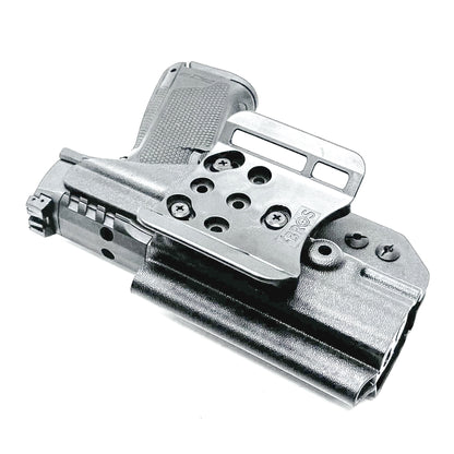 Outside the Waistband OWB holster for the Walther PDP Compact 4" pistol in Black with the 4BROS 1.5" Belt Slide.