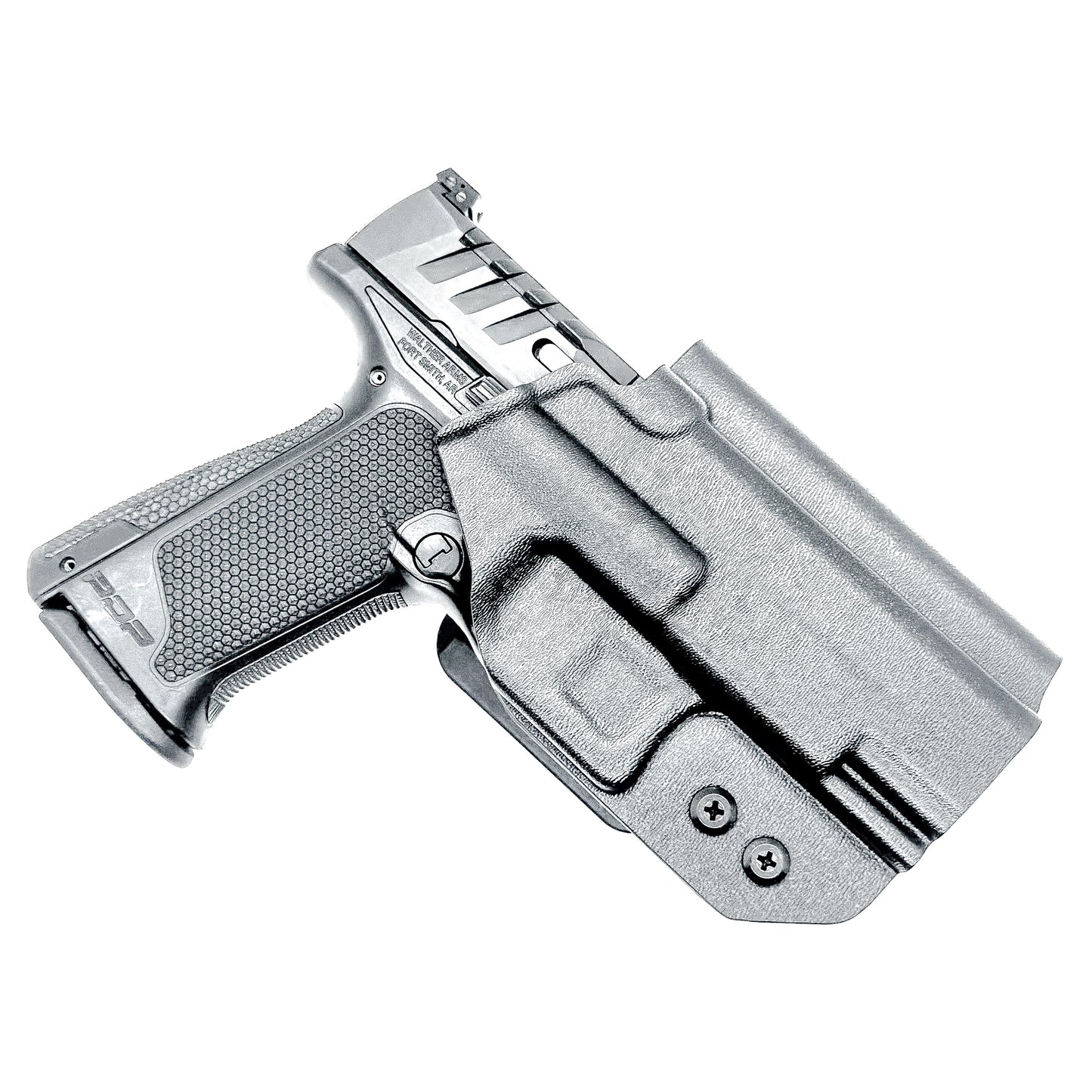 Outside the Waistband OWB holster for the Walther PDP Compact 4" pistol in Black with the 4BROS 1.5" Belt Slide.