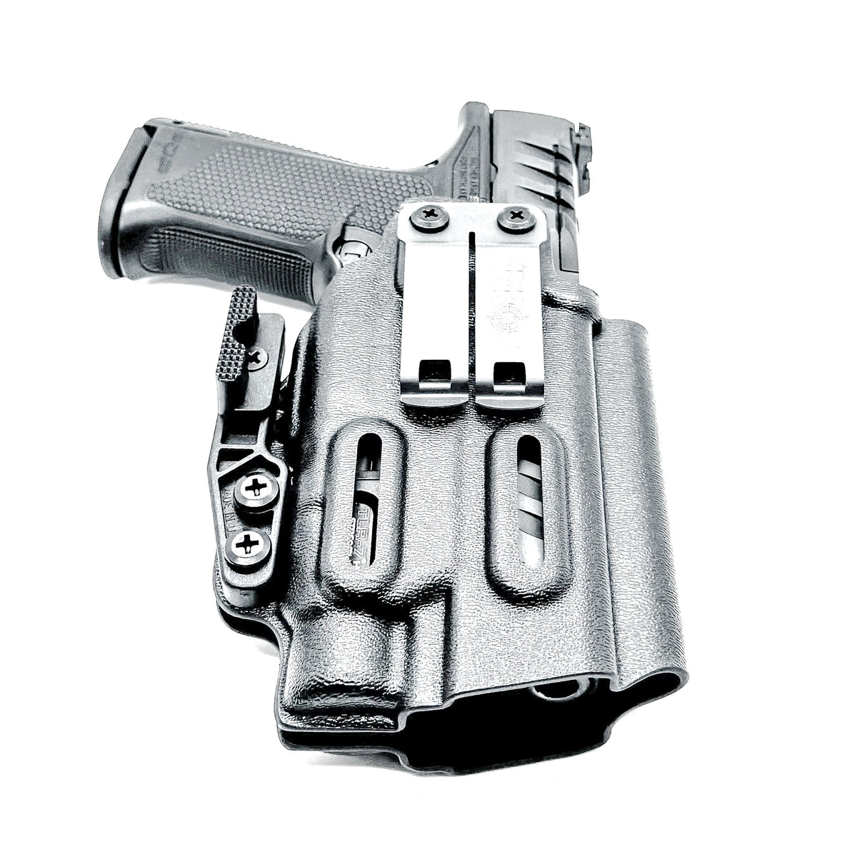 Black IWB Kydex Inside Waistband Holster for the Walther PDP 4" Compact pistol & Streamlight TLR-7 X, A, or HL-X, with a DCC Monoblock and a Modwing.