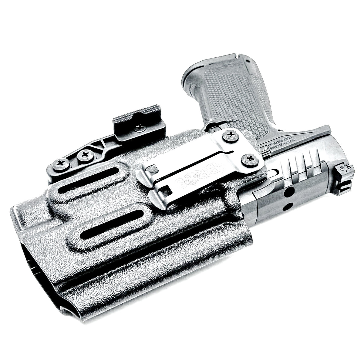 Black IWB Kydex Inside Waistband Holster for the Walther PDP 4" Compact pistol & Streamlight TLR-7 X, A, or HL-X, with a DCC Monoblock and a Modwing.