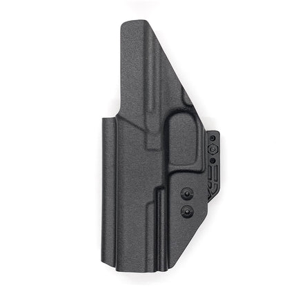 Inside Waistband IWB Holster designed to fit the Walther PDP Compact 5" pistol. Holster profile is cut to allow red dot sights to be mounted on the pistol.  This holster will fit the Full Size 5" and 5" Compact. Full sweat guard, adjustable retention and open muzzle for threaded barrels and compensators.