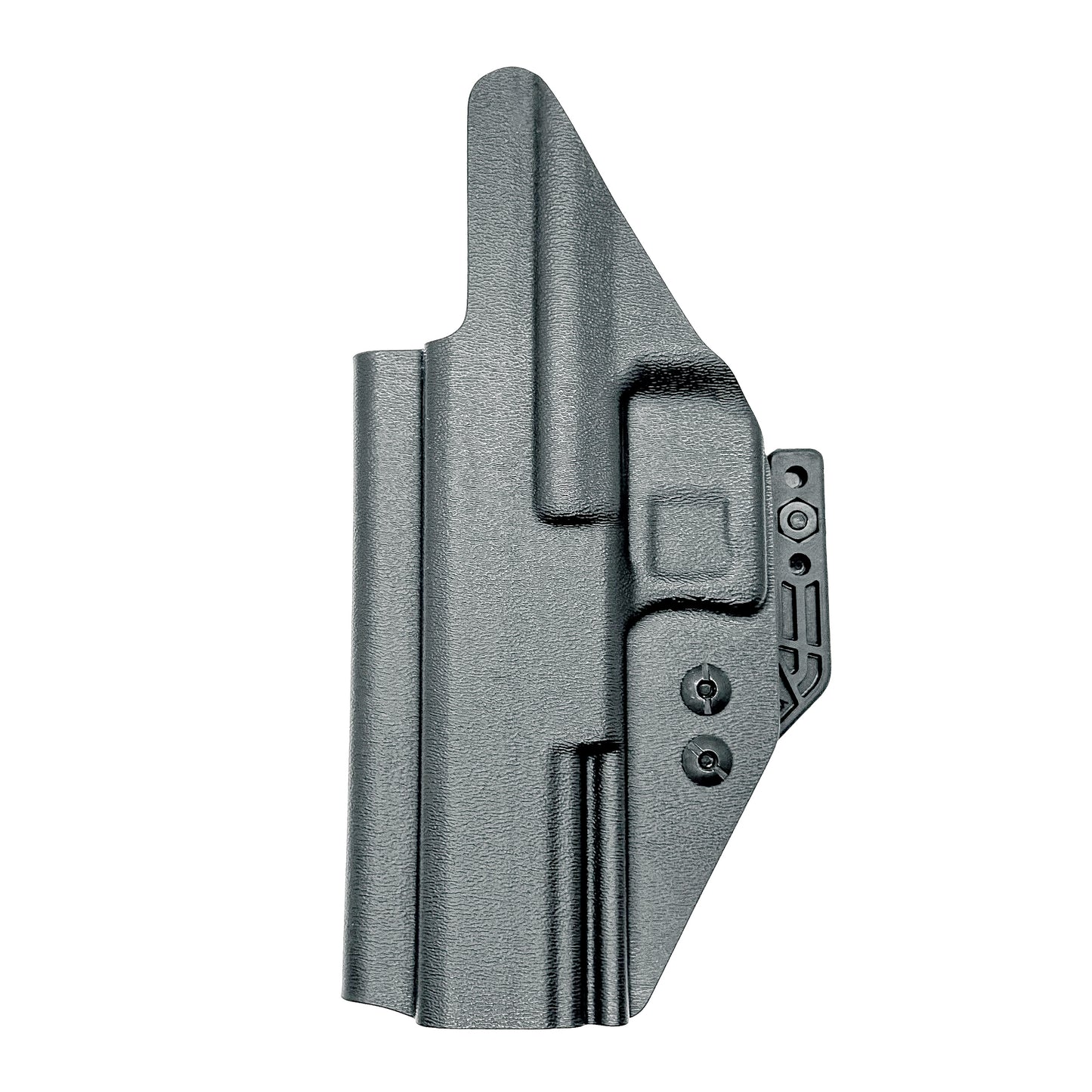 Inside Waistband IWB Holster designed to fit the Walther PDP Compact 5" pistol. Holster profile is cut to allow red dot sights to be mounted on the pistol.  This holster will fit the Full Size 5" and 5" Compact. Full sweat guard, adjustable retention
and open muzzle for threaded barrels and compensators.