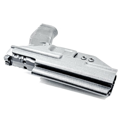 Black Inside Wasitband IWB holster for the Walther PDP Compact 5" pistol with DCC Monoblock and a modwing.