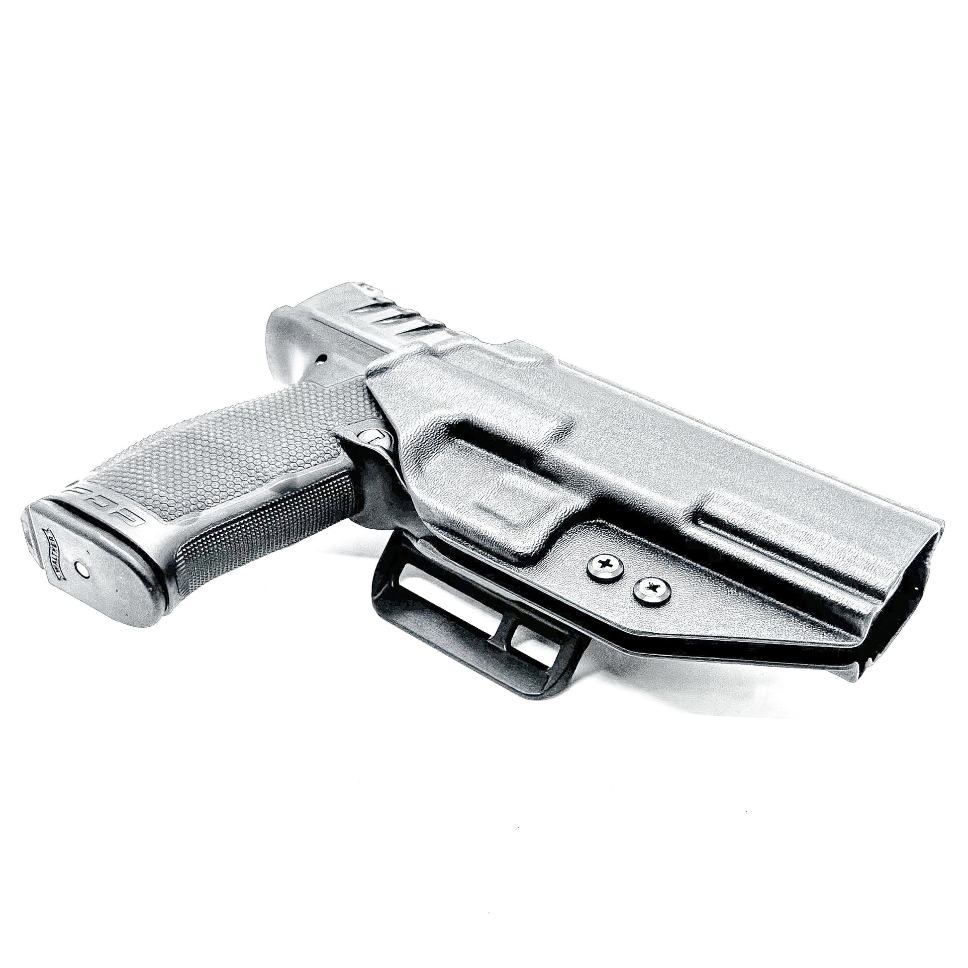 Outside the Waistband OWB holster for the Walther PDP Compact 5" pistol in Black with the 4BROS 1.5" Belt Slide.