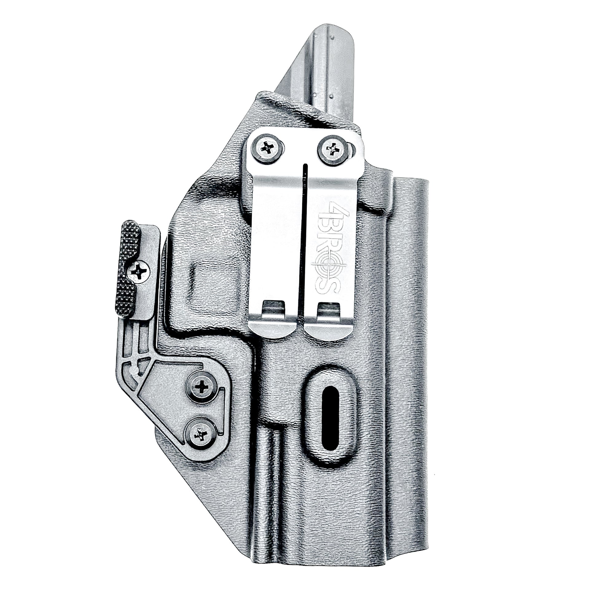 Black Inside Waistband IWB holster for the Walther PDP Full Size 4.5" pistol with DCC Monoblock and a modwing.