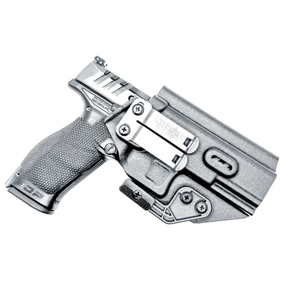 Black Inside Waistband IWB holster for the Walther PDP Full Size 4.5" pistol with DCC Monoblock and a modwing.