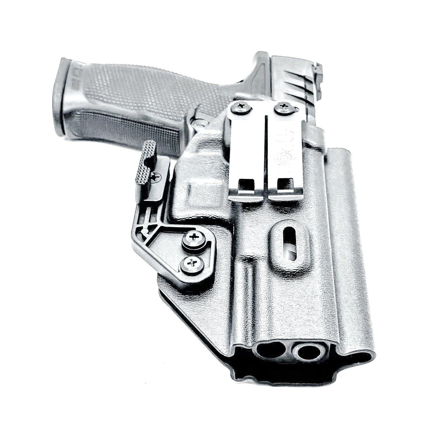 Black Inside Waistband IWB holster for the Walther PDP Full Size 4.5" pistol with DCC Monoblock and a modwing.