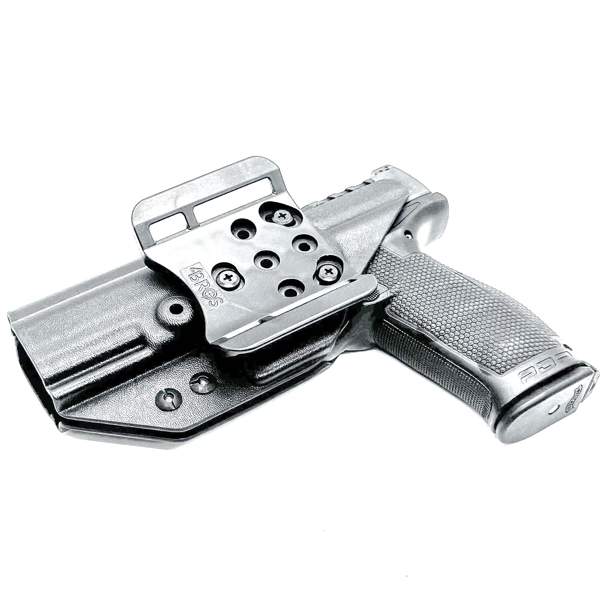 Outside the Waistband OWB holster for the Walther PDP Full Size 4.5" pistol in Black with the 4BROS 1.5" Belt Slide.