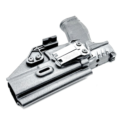 Black Inside Waistband IWB holster for the Walther PDP Full Size 5" pistol with DCC Monoblock and a modwing.