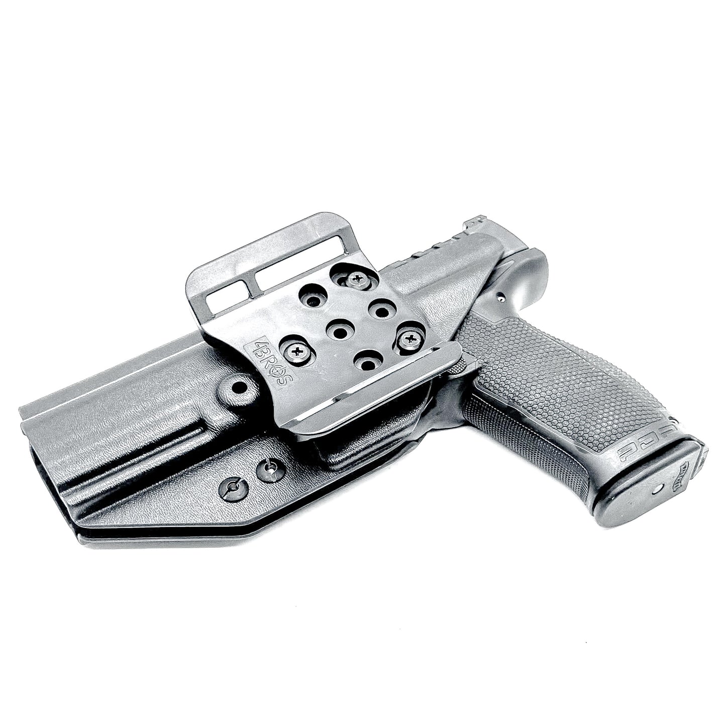 Outside the Waistband OWB holster for the Walther PDP Full Size 5" pistol in Black with the 4BROS 1.5" Belt Slide.