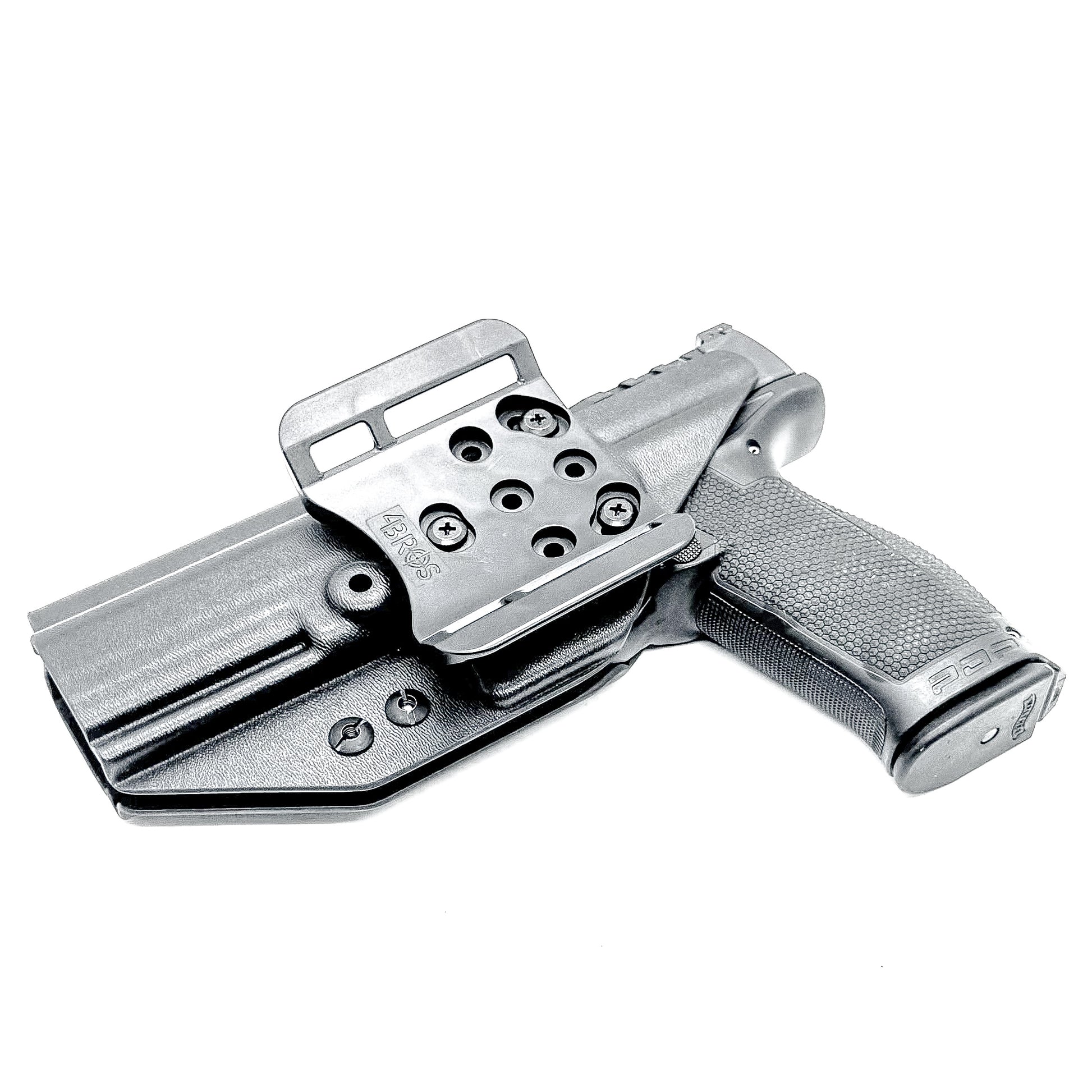 Outside the Waistband OWB holster for the Walther PDP Full Size 5" pistol in Black with the 4BROS 1.5" Belt Slide.