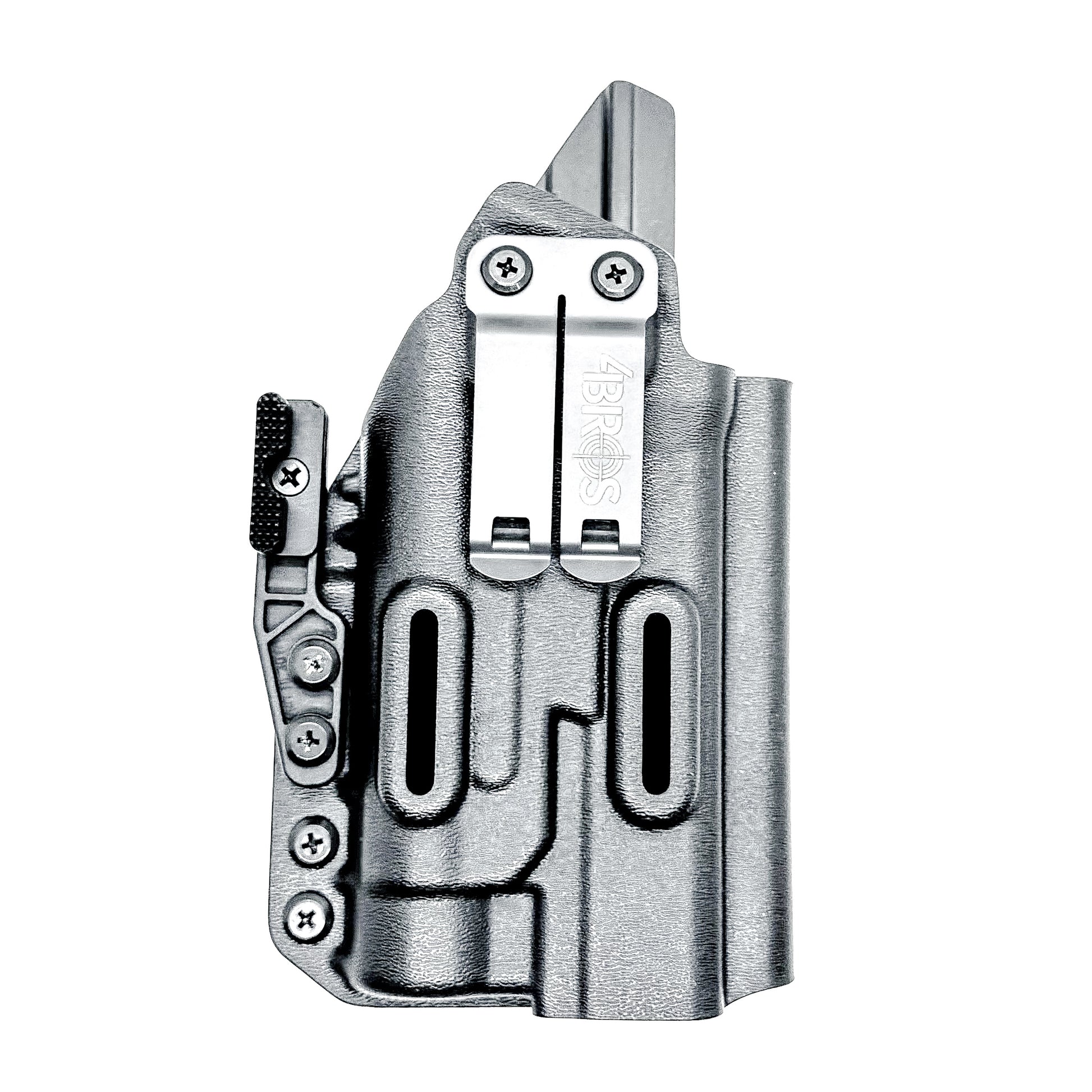 Inside Waistband Holster for the PDP Pro-X PMM with the TLR-1 HL light shown in black with a DCC Monoblock and a modwing.