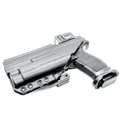 Inside Waistband Holster for the PDP Pro-X PMM with the TLR-1 HL light shown in black with a DCC Monoblock and a modwing.