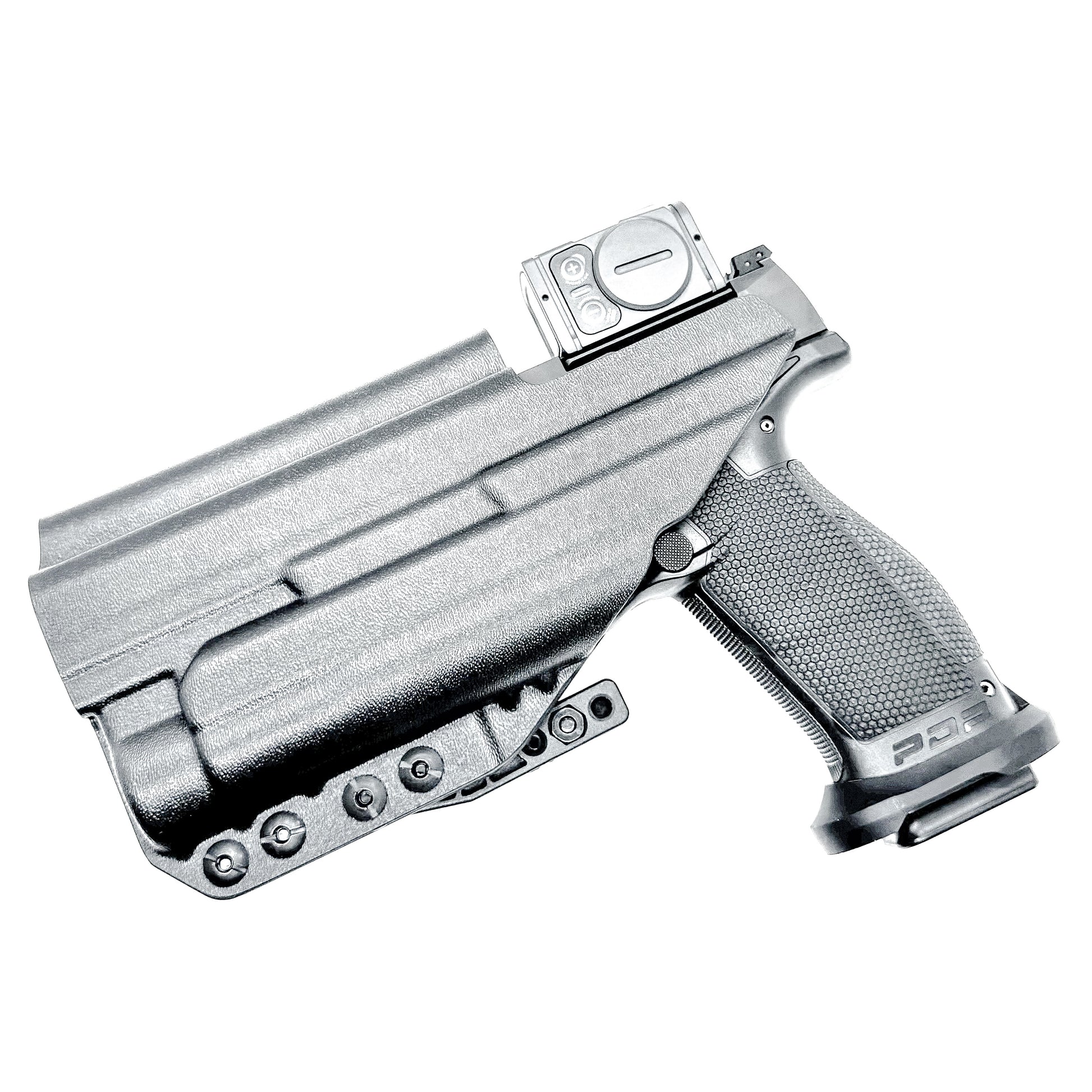 Inside Waistband Holster for the PDP Pro-X PMM with the TLR-1 HL light shown in black with a DCC Monoblock and a modwing.