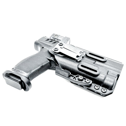 Inside Waistband Holster for the PDP Pro-X PMM with the TLR-1 HL light shown in black with a DCC Monoblock and a modwing.