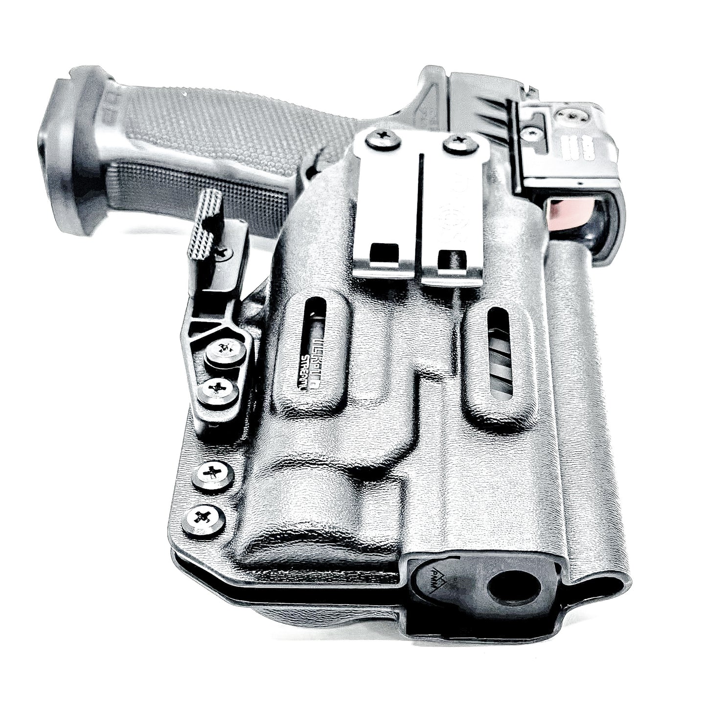 Inside Waistband Holster for the PDP Pro-X PMM with the TLR-1 HL light shown in black with a DCC Monoblock and a modwing.
