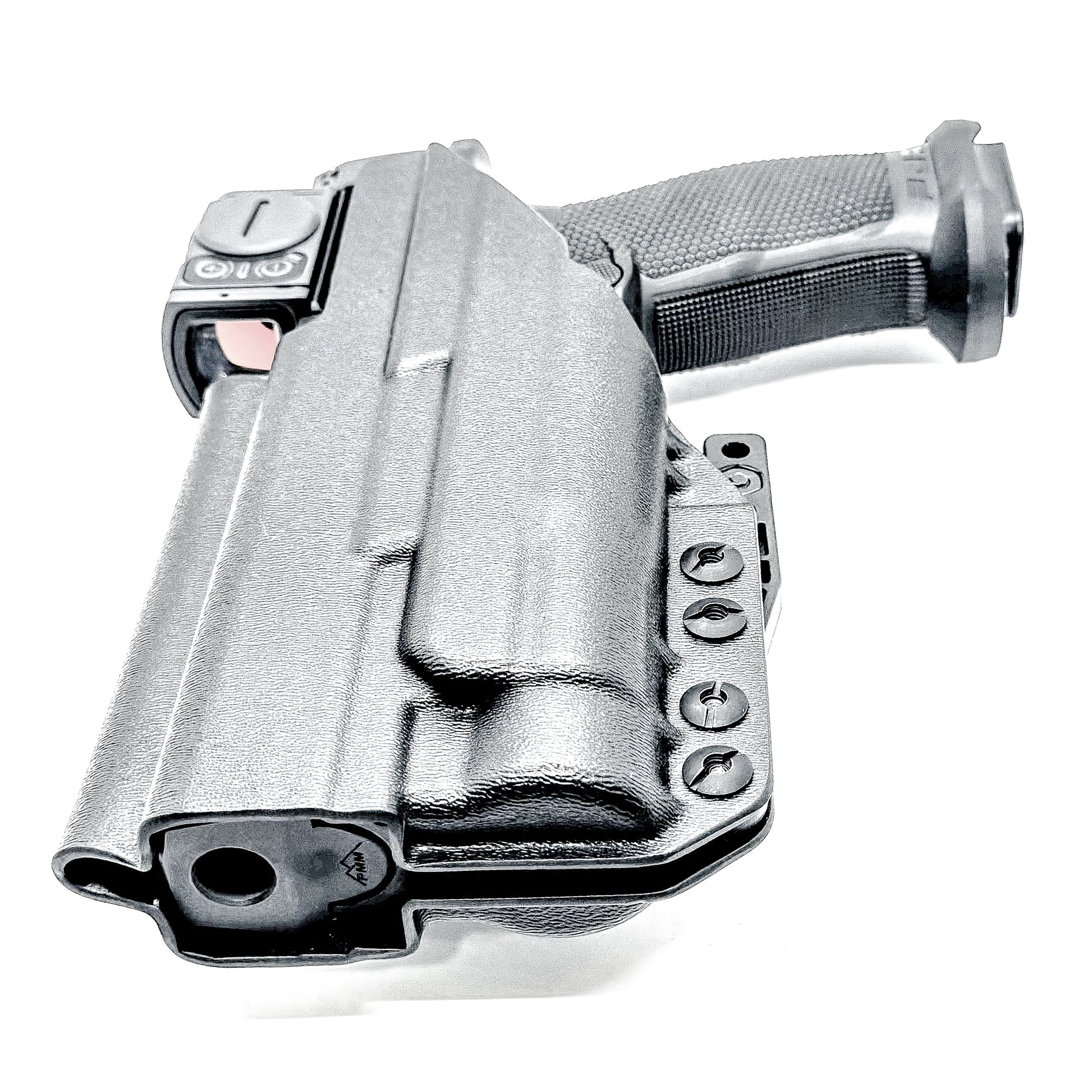 Inside Waistband Holster for the PDP Pro-X PMM with the TLR-1 HL light shown in black with a DCC Monoblock and a modwing.