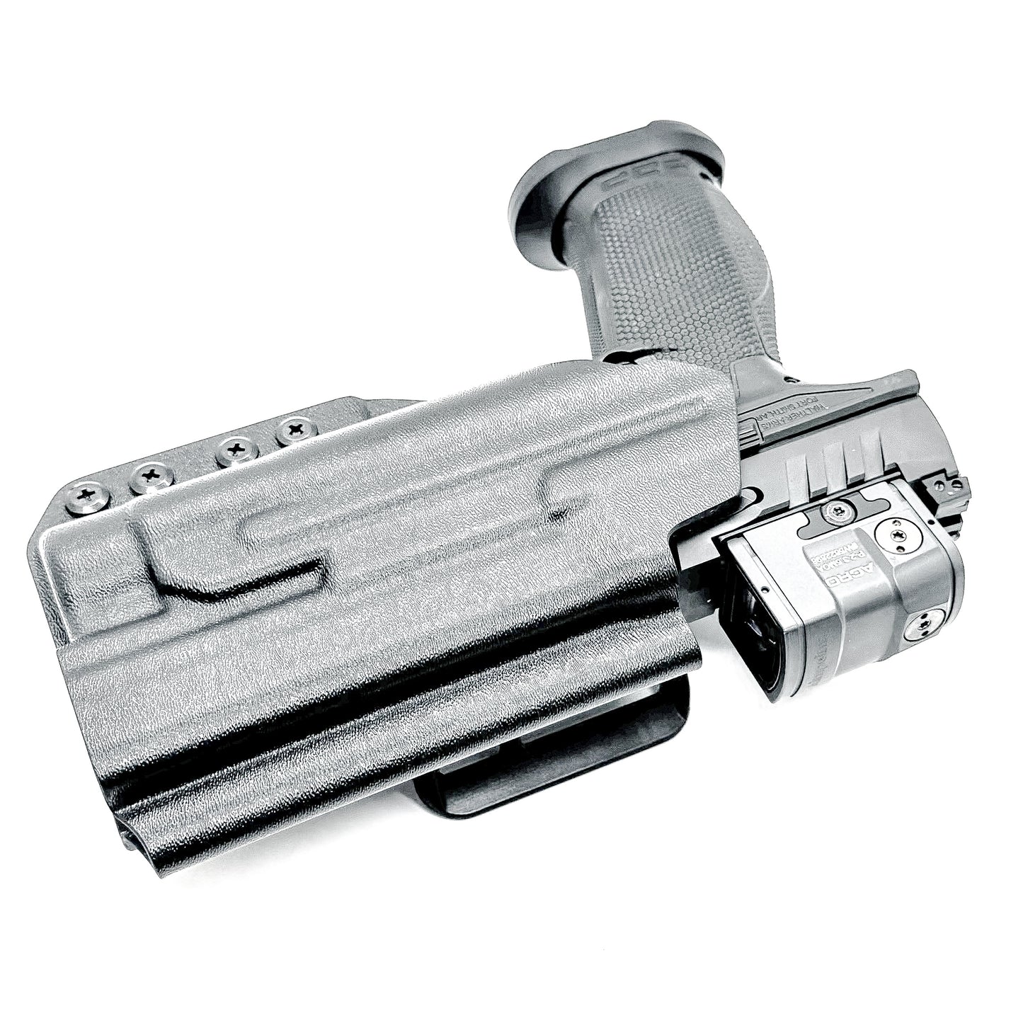 Black Outside Waistband OWB Holster for the Walther PDP Pro-X PMM with TLR-1 HL light and 4Bros 1.5" Belt Slide.
