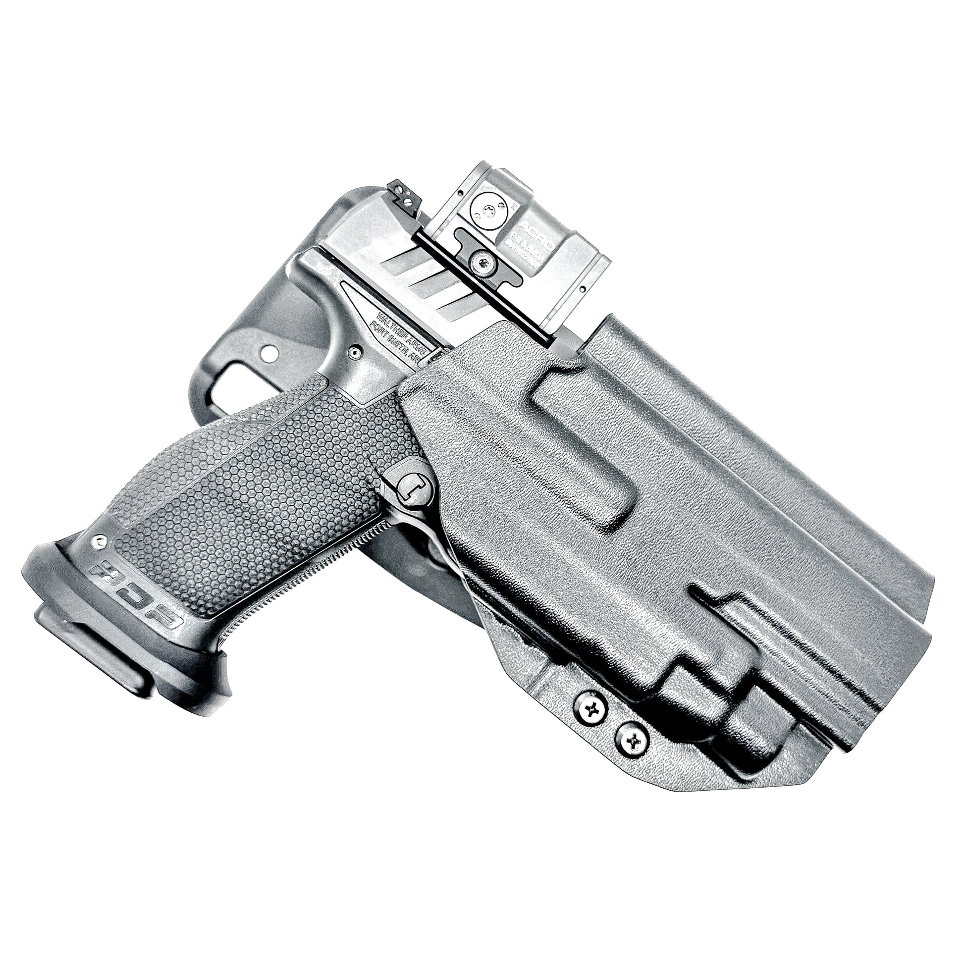 Black OWB Competition Holster for Walther PDP 5" Full-Size, Compact, & Pro SD Compact 4.6" & 5.1" with the TLR-7 HL-X, X & A from Four Brothers Holsters. 