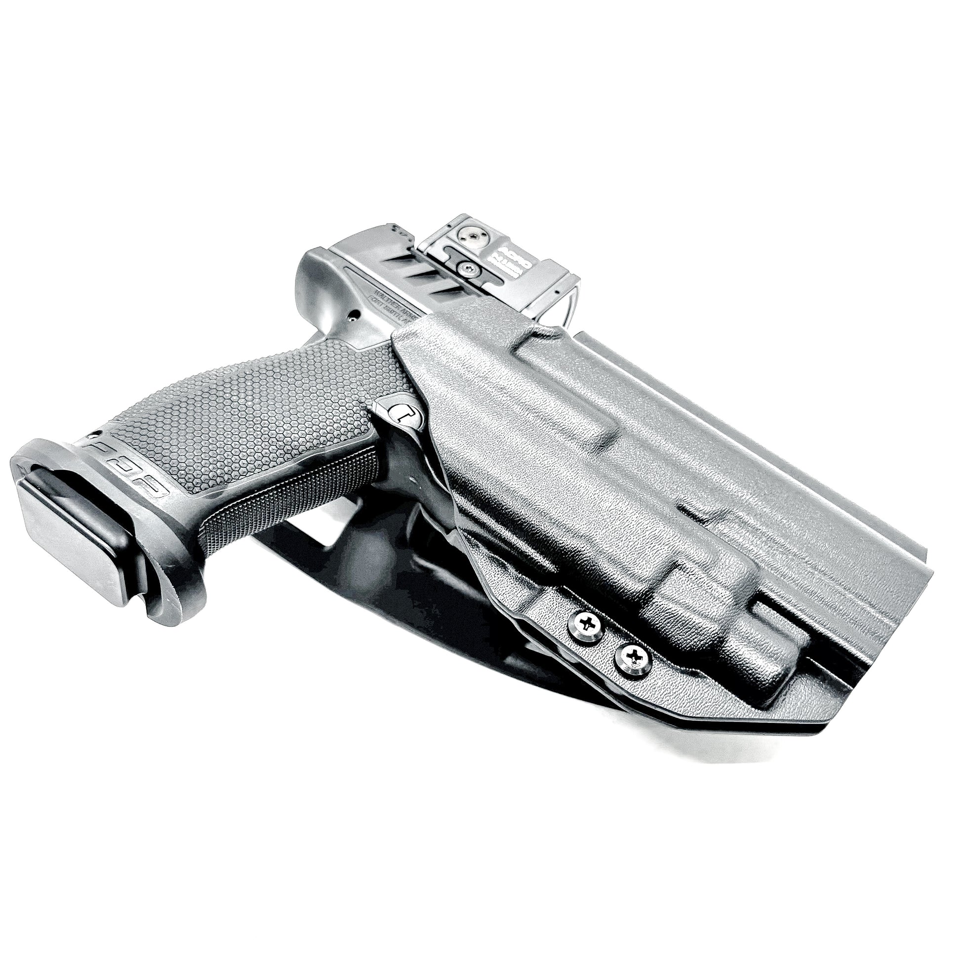 Black OWB Competition Holster for Walther PDP 5" Full-Size, Compact, & Pro SD Compact 4.6" & 5.1" with the TLR-7 HL-X, X & A from Four Brothers Holsters. 