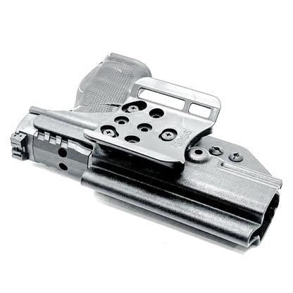 Outside the Waistband OWB holster for the Walther PDP Pro SD Compact 4.6" pistol in Black with the 4BROS 1.5" Belt Slide.