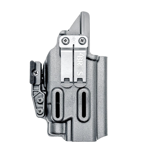 IWB Kydex Inside Waistband Holster for the Walther PDP Pro SD Compact 4.6" pistol & Streamlight TLR-7X, A, or HL-X, shown in black with a DCC Monoblock and a modwing from Four Brothers Holsters. 