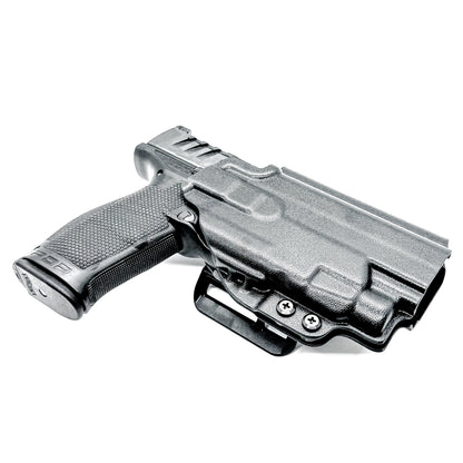 Black Outside Waistband OWB Holster for the Walther PDP Pro SD Compact 4.6" pistol & Streamlight TLR-7 X, TLR-7 HL-X, & A shown with a 4BROS 1.5" Belt Slide.