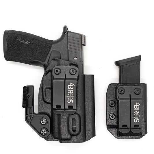 For the best IWB, AIWB, Appendix Inside Waistband Holster and Magazine Carrier combination package of 2023 designed to fit the  Sig Sauer P365-XMACRO, P365-XMACRO COMP, P365-XMACRO TACOPS, and P365-XMACRO COMP ROMEOZERO ELITE with the GoGunUSA Gas Pedal shop Four Brothers Holsters.