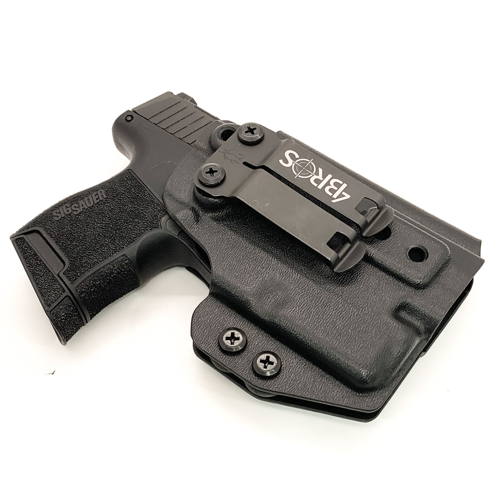 Inside Waistband Holster designed to fit the Sig P365 or P365X pistol with Streamlight TLR-6 light. Holster has adjustable retention,  high sweat shield standard. Profile of the holster cut to allow a red dot sight.  Open muzzle for threaded barrels.