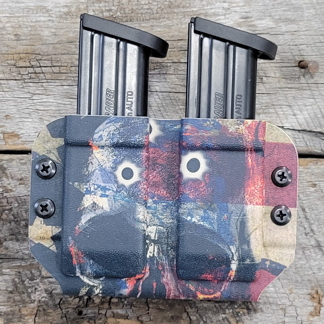 For the best Dual Magazine Holster for Sig, Glock, S&W, Walther, and other double stack 10mm and 45 ACP pistol magazines shop Four Brothers 4BROS Holsters.