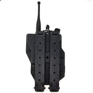 Outside Waistband Pancake style holster designed to fit the Motorola APX 6000, 7000 and 8000 series portable radios. Features: Molle attachments standard for mounting on Load Bearing Vests Molded with .080" thick thermoplastic for durability Holster covers the radio screen for added screen protection.