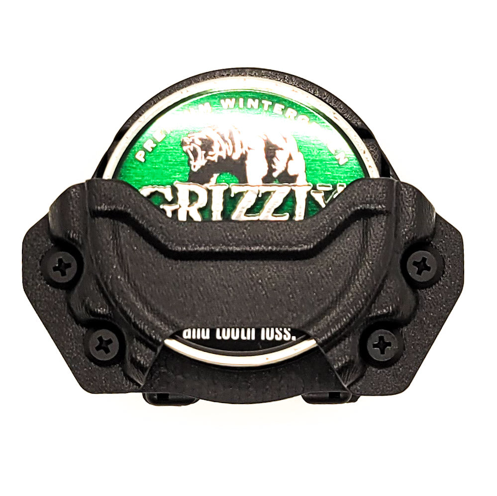Kydex dip can (or chew can) holster designed to ride on your belt and hold your favorite adult lip candy securely, shop Four Brothers Holsters. 