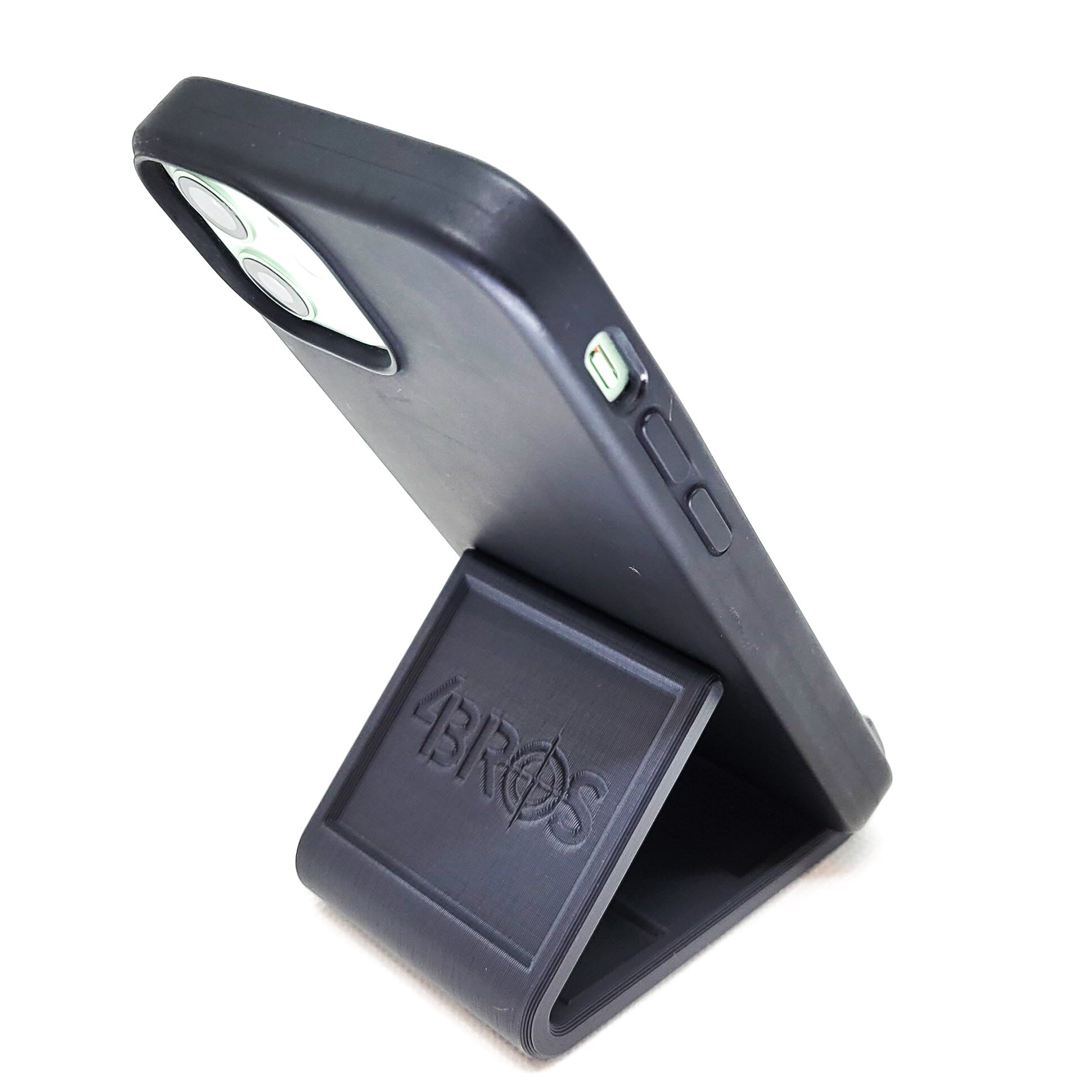 For a quality, universal phone or tablet stand, shop Four Brothers 4Bros Holsters.  It’s made in a minimalist design from PLA, a plant-based material.