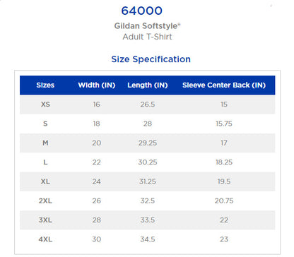 Worn Flag T-shirt size chart from Four Brothers Holsters.