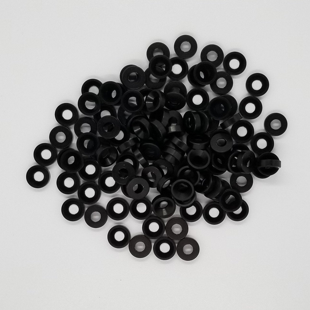 #8 Aluminum Black Anodized per military specs Finish Washer Machined & Chamfer cut for a standard #8 flat head cap screw or #8 truss head screw.  Made in USA 
