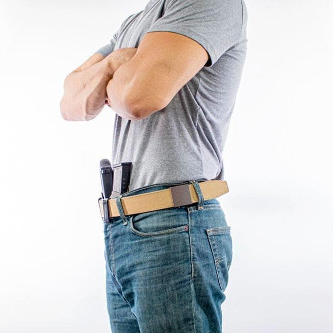 For the best, most comfortable, tan coyote appendix belt for Everyday Carry, shop Four Brothers Holsters for the Nextbelt 4BROS edition. Buckle design frees up space in front for you to carry your firearm or pistol or gun and extra magazines. Its buckle can be worn front center, left hip, & near the curve of the back. 